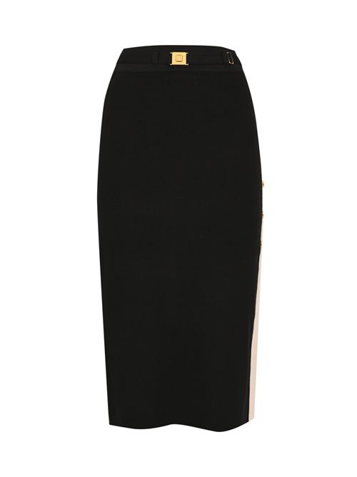 Gonna in maglia con bande in viscosa lucida e bottoni gioiello Elisabetta Franchi | GK27S61E2685